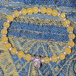 Yellow Beaded Stretch Bracelet with Rhinestone Accents - Unbranded